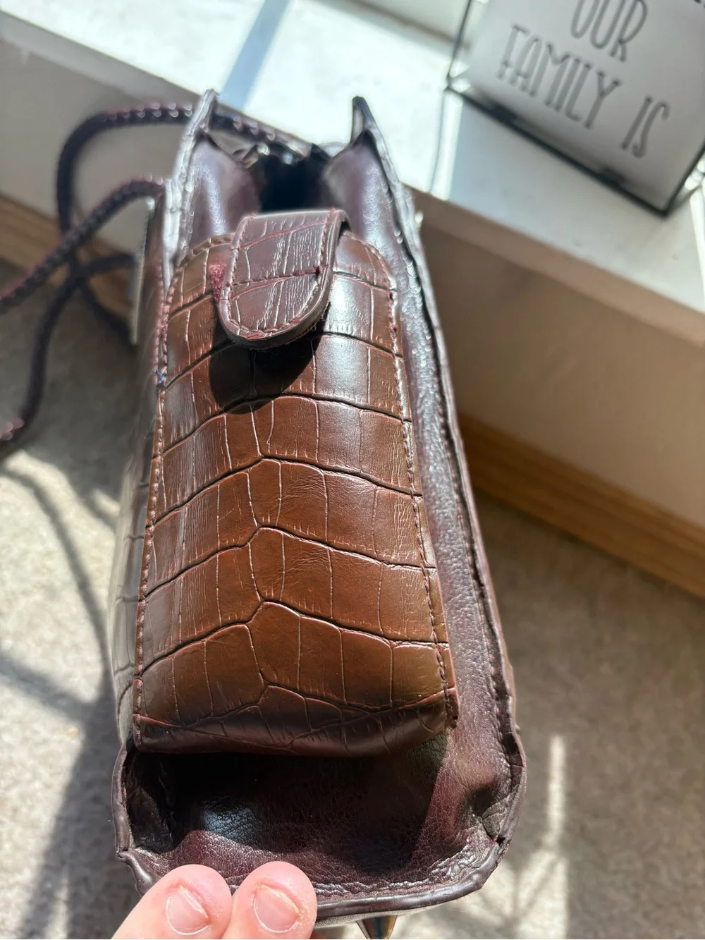 Western Croc Embossed Tote Brown Concho Braided Handle Y2K Cowgirl Purse